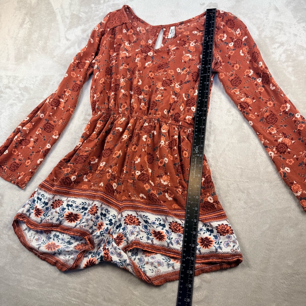 Mudd Rust Floral Boho Long Sleeve Romper Size S Cottagecore - Picture 7 of 8